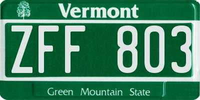 VT license plate ZFF803