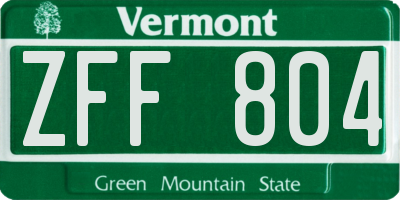 VT license plate ZFF804
