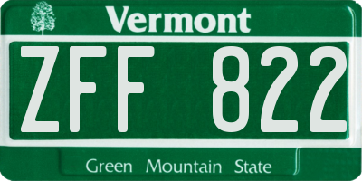 VT license plate ZFF822