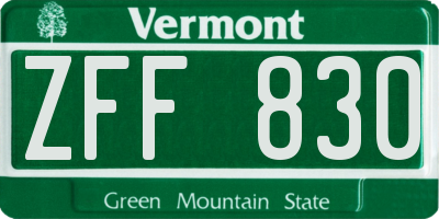 VT license plate ZFF830