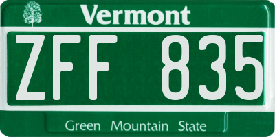 VT license plate ZFF835