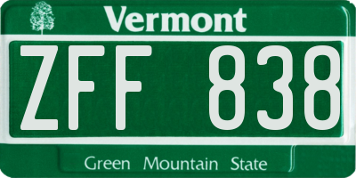 VT license plate ZFF838