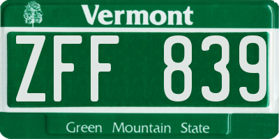 VT license plate ZFF839