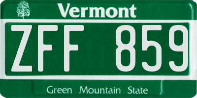 VT license plate ZFF859