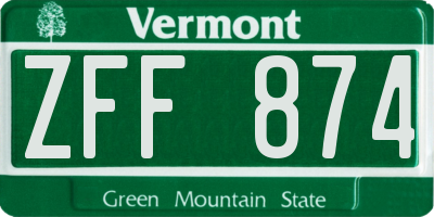 VT license plate ZFF874