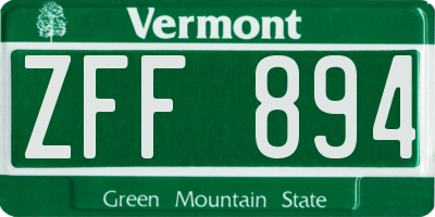 VT license plate ZFF894
