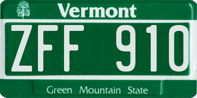 VT license plate ZFF910