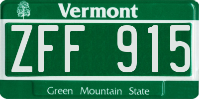 VT license plate ZFF915