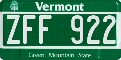 VT license plate ZFF922