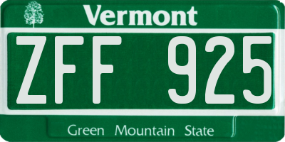 VT license plate ZFF925