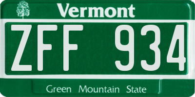 VT license plate ZFF934