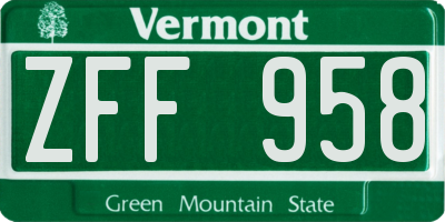 VT license plate ZFF958