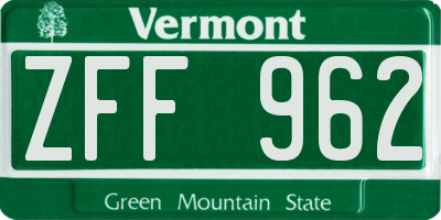 VT license plate ZFF962