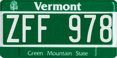 VT license plate ZFF978