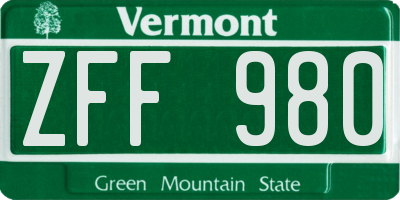 VT license plate ZFF980