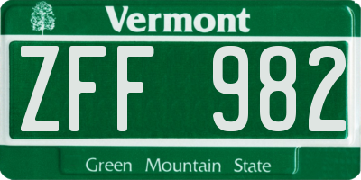VT license plate ZFF982