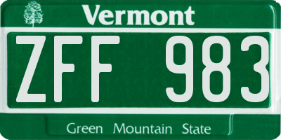 VT license plate ZFF983