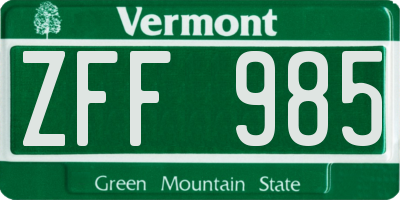 VT license plate ZFF985
