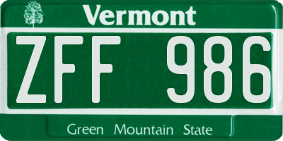 VT license plate ZFF986