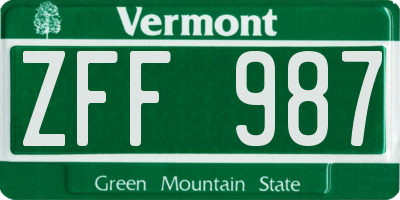 VT license plate ZFF987