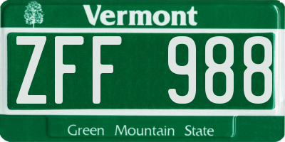 VT license plate ZFF988