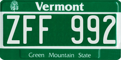 VT license plate ZFF992