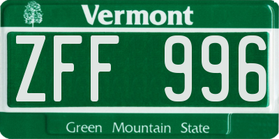 VT license plate ZFF996