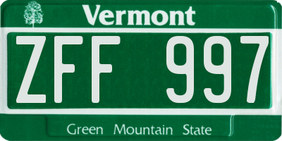VT license plate ZFF997