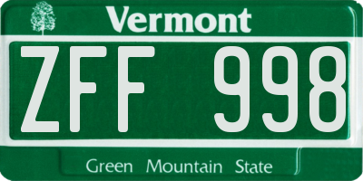 VT license plate ZFF998