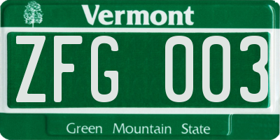 VT license plate ZFG003
