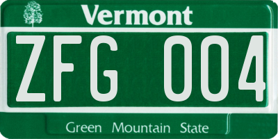 VT license plate ZFG004