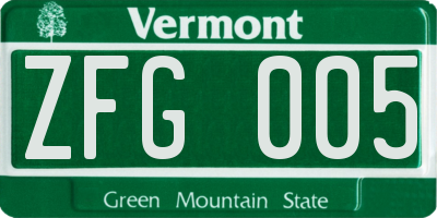 VT license plate ZFG005