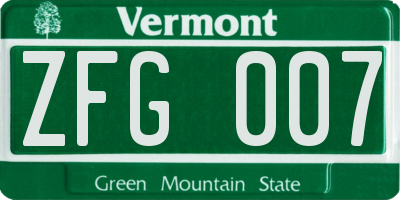VT license plate ZFG007