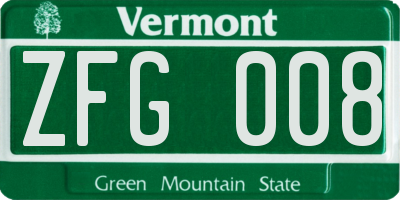 VT license plate ZFG008