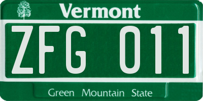 VT license plate ZFG011