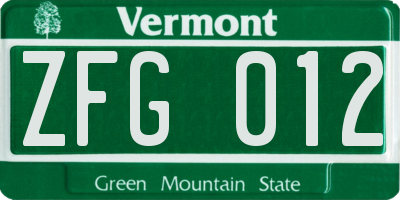 VT license plate ZFG012
