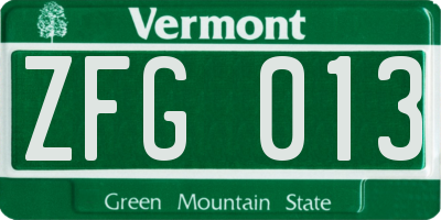 VT license plate ZFG013