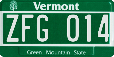 VT license plate ZFG014