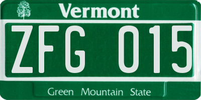 VT license plate ZFG015