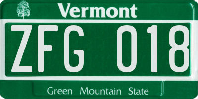 VT license plate ZFG018