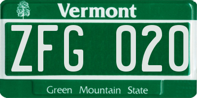 VT license plate ZFG020