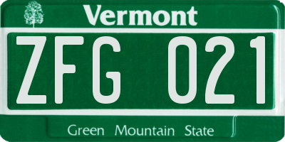 VT license plate ZFG021
