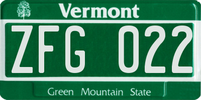 VT license plate ZFG022