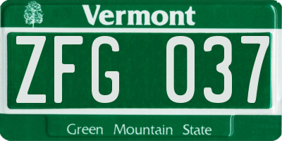 VT license plate ZFG037
