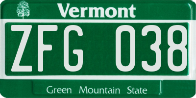 VT license plate ZFG038