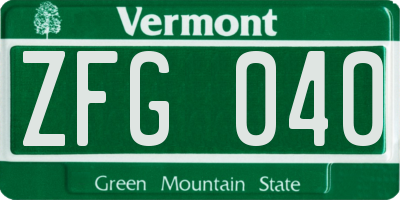 VT license plate ZFG040