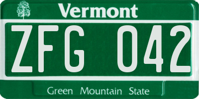 VT license plate ZFG042