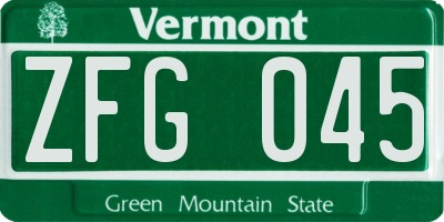 VT license plate ZFG045