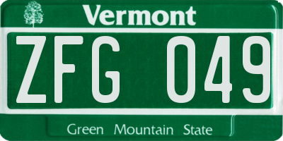 VT license plate ZFG049