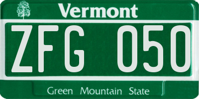 VT license plate ZFG050